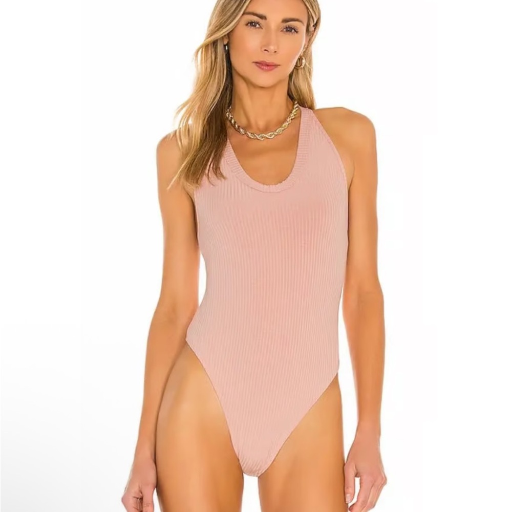Pink Ribbed Thong Racerback Speed Dial Bodysuit NEW